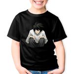 Fashion, accesorii si bijuterii - Copii - Imbracaminte copii - Tricouri copii - Tricou copii Death Note L Detectiv Dragobete Valentines Day Anime, negru, S Copii - Infinity.ro