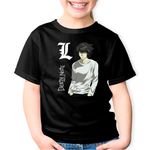Fashion, accesorii si bijuterii - Copii - Imbracaminte copii - Tricouri copii - Tricou copii Death Note L Detective Logo Anime Manga Takeshi, negru, XS Copii - Infinity.ro