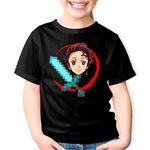 Fashion, accesorii si bijuterii - Copii - Imbracaminte copii - Tricouri copii - Tricou copii Demon Slayer Tanjiro Minecraft, negru, XS Copii - Infinity.ro