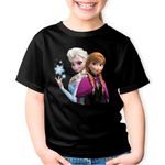 Fashion, accesorii si bijuterii - Copii - Imbracaminte copii - Tricouri copii - Tricou copii Disney Frozen Surori Elsa Ana Printese, negru, S Copii - Infinity.ro