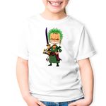 Fashion, accesorii si bijuterii - Copii - Imbracaminte copii - Tricouri copii - Tricou copii Roronoa Zoro Chibi One Piece Bebe Samurai Ninja, alb, S Copii - Infinity.ro