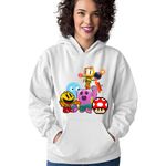 Fashion, accesorii si bijuterii - Femei - Imbracaminte femei - Hanorace femei - Hanorac Femei Brawl Stars Mario Bomberman Pacman Pink Spike Gameplay, alb,  marime S - Infinity.ro