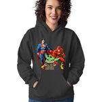 Fashion, accesorii si bijuterii - Femei - Imbracaminte femei - Hanorace femei - Hanorac Femei Baby Yoda Superman Flash Hero Powers, negru,  marime S - Infinity.ro