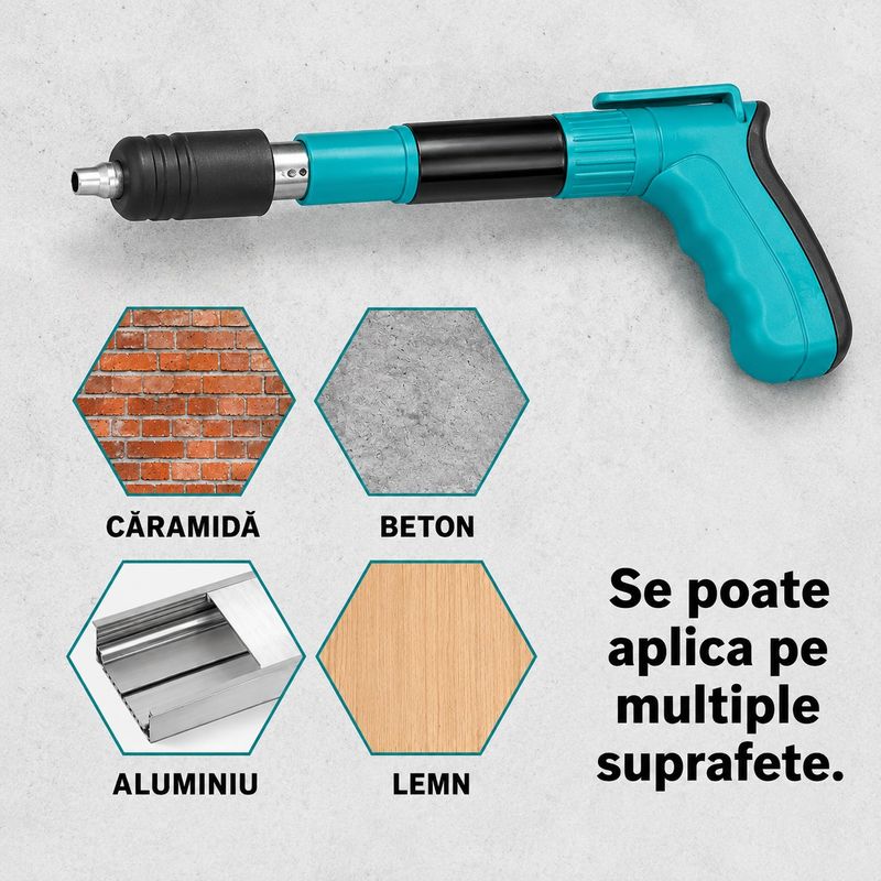 Casa si Gradina - Constructii - Scule electrice si accesorii - Scule multifunctionale si accesorii - Pistol de Cuie Manual MRG M1229, Pentru Cuie Beton Metal, Calibru 7.3 mm - Infinity.ro
