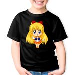 Fashion, accesorii si bijuterii - Copii - Imbracaminte copii - Tricouri copii - Tricou copii Sailor Moon Venus Ochi Albastri Chibi, negru, M Copii - Infinity.ro