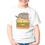Fashion, accesorii si bijuterii - Copii - Imbracaminte copii - Tricouri copii - Tricou copii Pusheen Cat Hamburger Pisica Miorlaila Miau, alb, L Copii - Infinity.ro