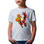 Fashion, accesorii si bijuterii - Copii - Imbracaminte copii - Tricouri copii - Tricou copii Spiderman Ironman Flash Heroes Save Earth, alb, XS Copii - Infinity.ro