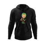 Fashion, accesorii si bijuterii - Barbati - Imbracaminte - Hanorace barbati - Hanorac barbati Roronoa Zoro Chibi One Piece Bebe Samurai Ninja, negru, marime S - Infinity.ro