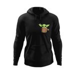 Fashion, accesorii si bijuterii - Barbati - Imbracaminte - Hanorace barbati - Hanorac barbati Baby Yoda Cute Pocket, negru, marime S - Infinity.ro