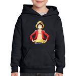 Fashion, accesorii si bijuterii - Copii - Imbracaminte copii - Pulovere si hanorace copii - Hanorac copii Monkey D Luffy One Piece Anime Straw Hat, negru, marime M Copii - Infinity.ro