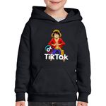 Fashion, accesorii si bijuterii - Copii - Imbracaminte copii - Pulovere si hanorace copii - Hanorac copii One Piece Luffy Tiktok Creator Tik Tok Anime, negru, marime M Copii - Infinity.ro
