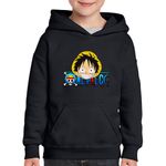 Fashion, accesorii si bijuterii - Copii - Imbracaminte copii - Pulovere si hanorace copii - Hanorac copii One Piece Straw Hat Pirates Luffy Capitan Echipaj, negru, marime M Copii - Infinity.ro
