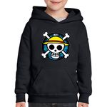 Fashion, accesorii si bijuterii - Copii - Imbracaminte copii - Pulovere si hanorace copii - Hanorac copii One Piece Crew Logo Monkey D Luffy Anime Manga, negru, marime L Copii - Infinity.ro