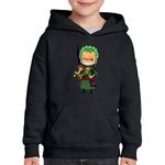 Fashion, accesorii si bijuterii - Copii - Imbracaminte copii - Pulovere si hanorace copii - Hanorac copii Roronoa Zoro Chibi One Piece Bebe Samurai Ninja, negru, marime L Copii - Infinity.ro
