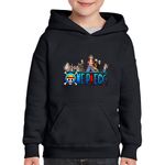 Fashion, accesorii si bijuterii - Copii - Imbracaminte copii - Pulovere si hanorace copii - Hanorac copii One Piece Straw Hat Pirates All Crew Members, negru, marime XL Copii - Infinity.ro