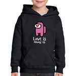 Fashion, accesorii si bijuterii - Copii - Imbracaminte copii - Pulovere si hanorace copii - Hanorac copii Love is Among Us, negru, marime XS Copii - Infinity.ro