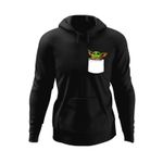 Fashion, accesorii si bijuterii - Barbati - Imbracaminte - Hanorace barbati - Hanorac barbati Baby Yoda White Pocket, negru, marime S - Infinity.ro