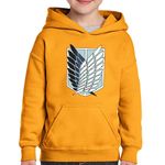 Fashion, accesorii si bijuterii - Copii - Imbracaminte copii - Pulovere si hanorace copii - Hanorac copii Attack on Titan Scouting Legion Crest Anime Manga, portocaliu, marime S Copii - Infinity.ro