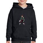 Fashion, accesorii si bijuterii - Copii - Imbracaminte copii - Pulovere si hanorace copii - Hanorac copii Demon Slayer Kamado Tanjiro Kimetsu no Yaiba, negru, marime XS Copii - Infinity.ro