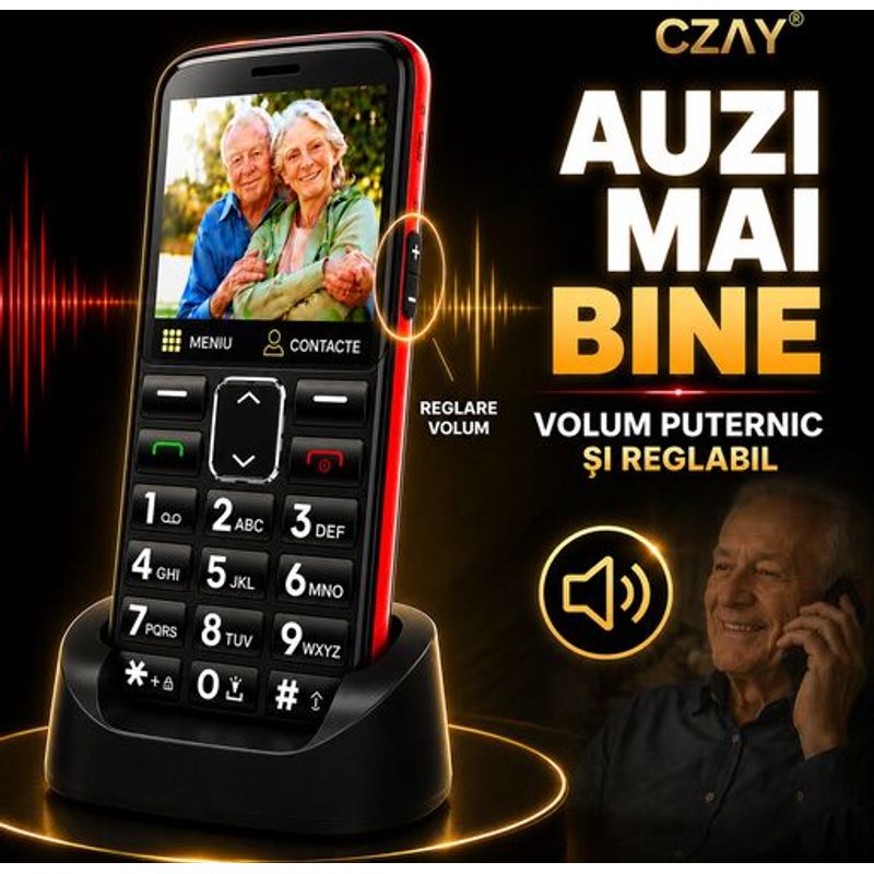 Laptop, Telefoane si Tablete - Telefoane mobile si accesorii - Telefoane Mobile - Telefon Mobil Seniori CZAY® cu Taste Mari, Meniu Romana si Maghiara,Ecran Mare,Camera Foto,Volum Puternic,Negru,2G - Infinity.ro