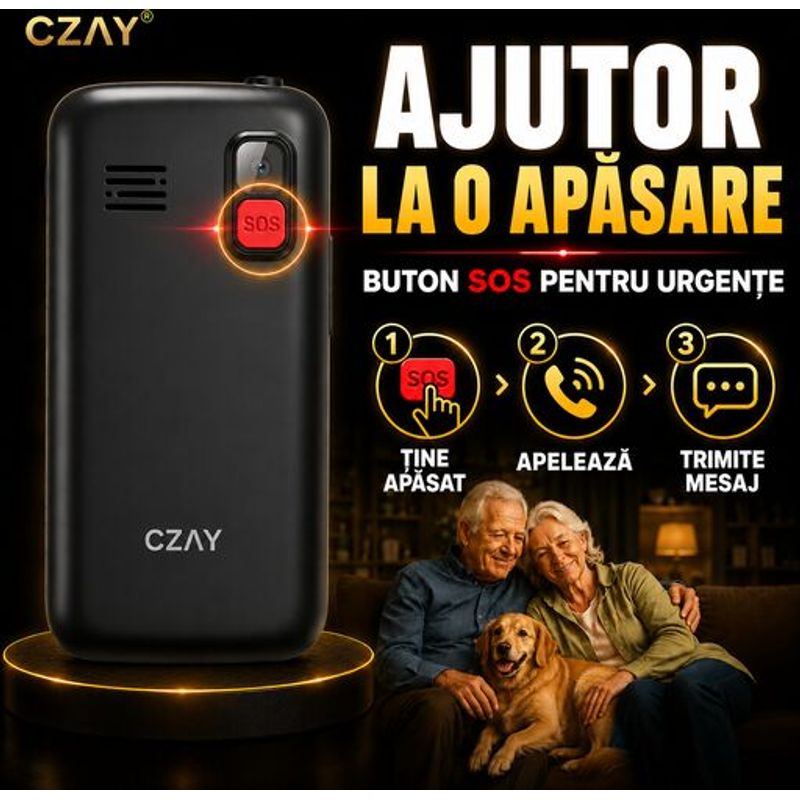 Laptop, Telefoane si Tablete - Telefoane mobile si accesorii - Telefoane Mobile - Telefon Mobil Seniori CZAY® cu Taste Mari, Meniu Romana si Maghiara,Ecran Mare,Camera Foto,Volum Puternic,Negru,2G - Infinity.ro
