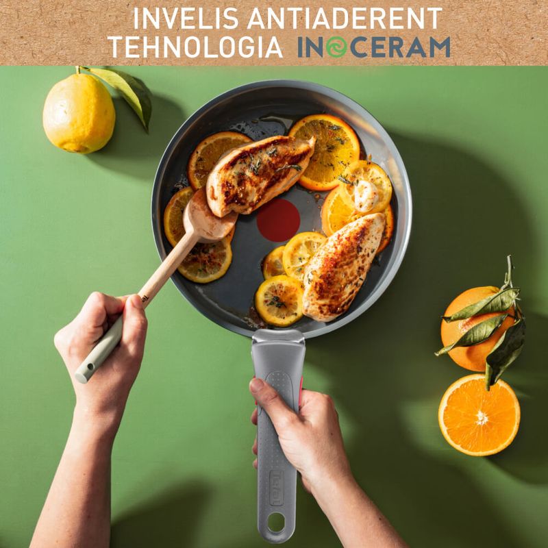 Casa si Gradina - Bucatarie si vesela - Vase pentru gatit - Tigai si seturi - Set de 3 piese Tefal Ingenio Renew L2609502, tigaie de 24/28 cm, maner detasabil, invelis antiaderent, indicator - Infinity.ro