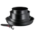 Casa si Gradina - Bucatarie si vesela - Vase pentru gatit - Tigai si seturi - Set de 5 piese Tefal Ingenio Black Stone L3998953, tigaie 22/28 cm, cratita 16/20 cm, maner detasabil, invelis - Infinity.ro