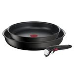 Casa si Gradina - Bucatarie si vesela - Vase pentru gatit - Tigai si seturi - Set de 3 piese Tefal Ingenio Eco Resist L3979102, tigaie de 24/28 cm, maner detasabil, invelis antiaderent Titanium - Infinity.ro