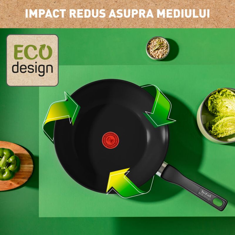 Casa si Gradina - Bucatarie si vesela - Vase pentru gatit - Tigai si seturi - Tigaie wok Tefal Renew de 28 cm C4321923, 100% aluminiu reciclat, indicator Thermo-Signal, compatibil cu inductia - Infinity.ro