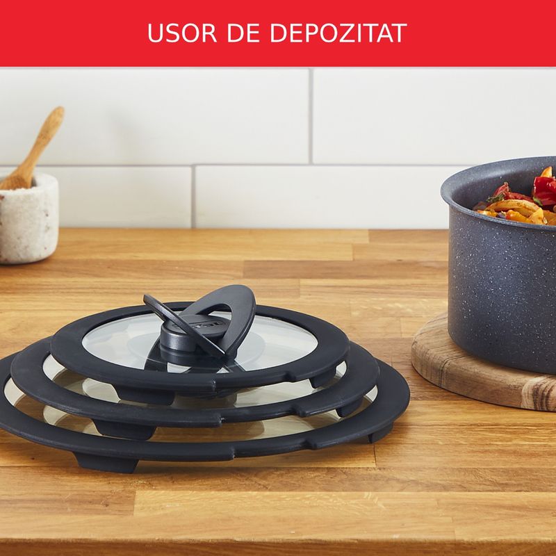 Casa si Gradina - Bucatarie si vesela - Vase pentru gatit - Tigai si seturi - Capac de sticla Tefal Ingenio L9846553, 24 cm, compatibil cu oalele & tigaile Ingenio - Infinity.ro