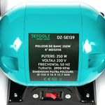 Casa si Gradina - Constructii - Scule electrice si accesorii - Polizoare - Polizor de banc detoolz, putere 250W, diametru disc 150mm, Compact si usor, asigura o manevrabilitate ridicata - Infinity.ro