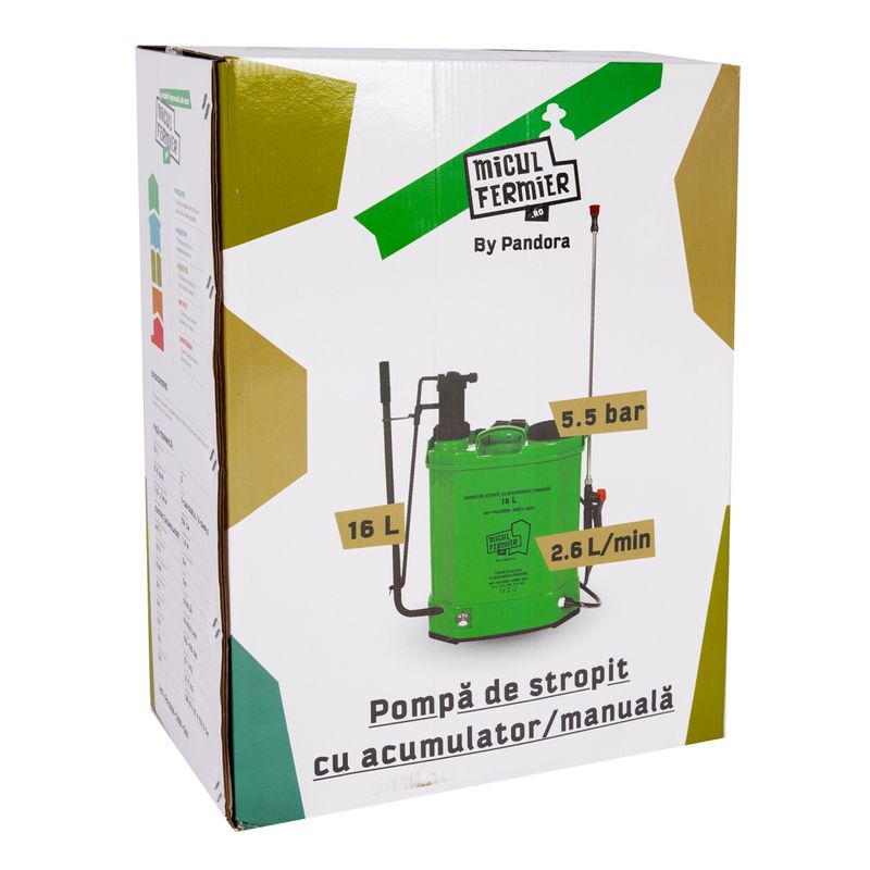 Casa si Gradina - Gradinarit si plante - Instalatii si accesorii pentru irigatii - Aparate pentru stropit gradina - Pompa de stropit micul fermier, capacitate 16l, pandora, utilizare manuala/acumulator - Infinity.ro