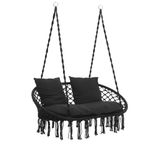 Casa si Gradina - Gradina si terasa - Balansoare si hamace - Balansoare - Scaun dublu tip leagan suspendat pentru casa sau gradina, cu perne, stil boho, 128x66x124 cm, maxim 300 kg, negru - Infinity.ro