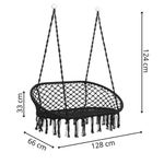 Casa si Gradina - Gradina si terasa - Balansoare si hamace - Balansoare - Scaun dublu tip leagan suspendat pentru casa sau gradina, cu perne, stil boho, 128x66x124 cm, maxim 300 kg, negru - Infinity.ro