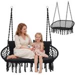 Casa si Gradina - Gradina si terasa - Balansoare si hamace - Balansoare - Scaun dublu tip leagan suspendat pentru casa sau gradina, cu perne, stil boho, 128x66x124 cm, maxim 300 kg, negru - Infinity.ro