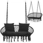 Casa si Gradina - Gradina si terasa - Balansoare si hamace - Balansoare - Scaun dublu tip leagan suspendat pentru casa sau gradina, cu perne, stil boho, 128x66x124 cm, maxim 300 kg, negru - Infinity.ro