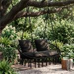Casa si Gradina - Gradina si terasa - Balansoare si hamace - Balansoare - Scaun dublu tip leagan suspendat pentru casa sau gradina, cu perne, stil boho, 128x66x124 cm, maxim 300 kg, negru - Infinity.ro
