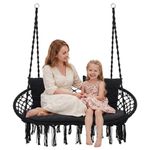 Casa si Gradina - Gradina si terasa - Balansoare si hamace - Balansoare - Scaun dublu tip leagan suspendat pentru casa sau gradina, cu perne, stil boho, 128x66x124 cm, maxim 300 kg, negru - Infinity.ro