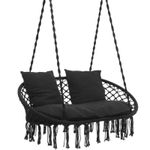 Casa si Gradina - Gradina si terasa - Balansoare si hamace - Balansoare - Scaun dublu tip leagan suspendat pentru casa sau gradina, cu perne, stil boho, 128x66x124 cm, maxim 300 kg, negru - Infinity.ro