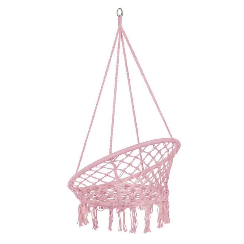 Casa si Gradina - Gradina si terasa - Balansoare si hamace - Balansoare - Scaun rotund tip leagan suspendat pentru casa sau gradina SPR42, cu franjuri, 150kg, roz - Infinity.ro