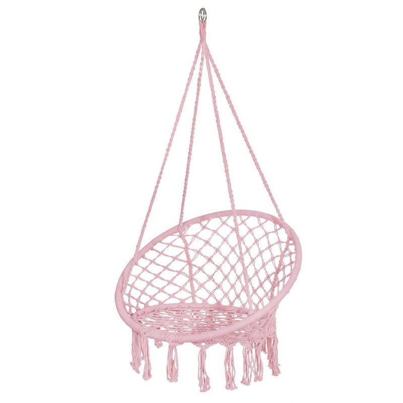 Casa si Gradina - Gradina si terasa - Balansoare si hamace - Balansoare - Scaun rotund tip leagan suspendat pentru casa sau gradina SPR42, cu franjuri, 150kg, roz - Infinity.ro