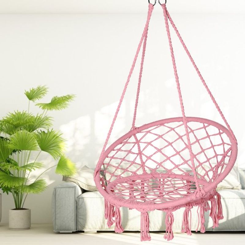 Casa si Gradina - Gradina si terasa - Balansoare si hamace - Balansoare - Scaun rotund tip leagan suspendat pentru casa sau gradina SPR42, cu franjuri, 150kg, roz - Infinity.ro