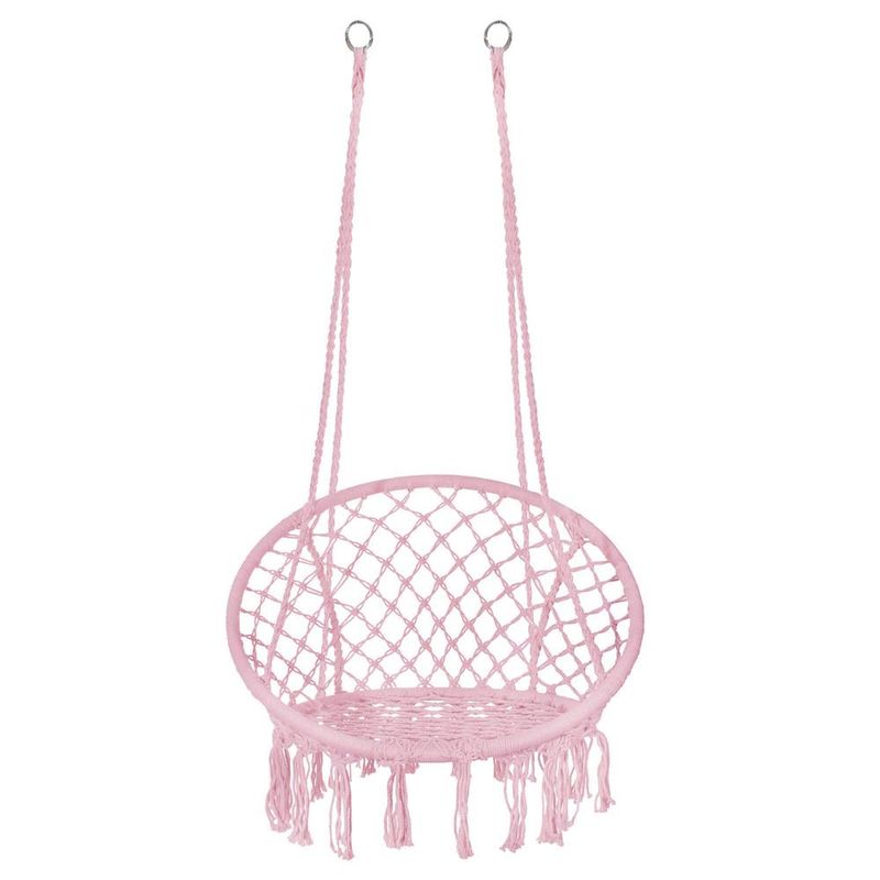 Casa si Gradina - Gradina si terasa - Balansoare si hamace - Balansoare - Scaun rotund tip leagan suspendat pentru casa sau gradina SPR42, cu franjuri, 150kg, roz - Infinity.ro