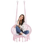 Casa si Gradina - Gradina si terasa - Balansoare si hamace - Balansoare - Scaun rotund tip leagan suspendat pentru casa sau gradina SPR42, cu franjuri, 150kg, roz - Infinity.ro