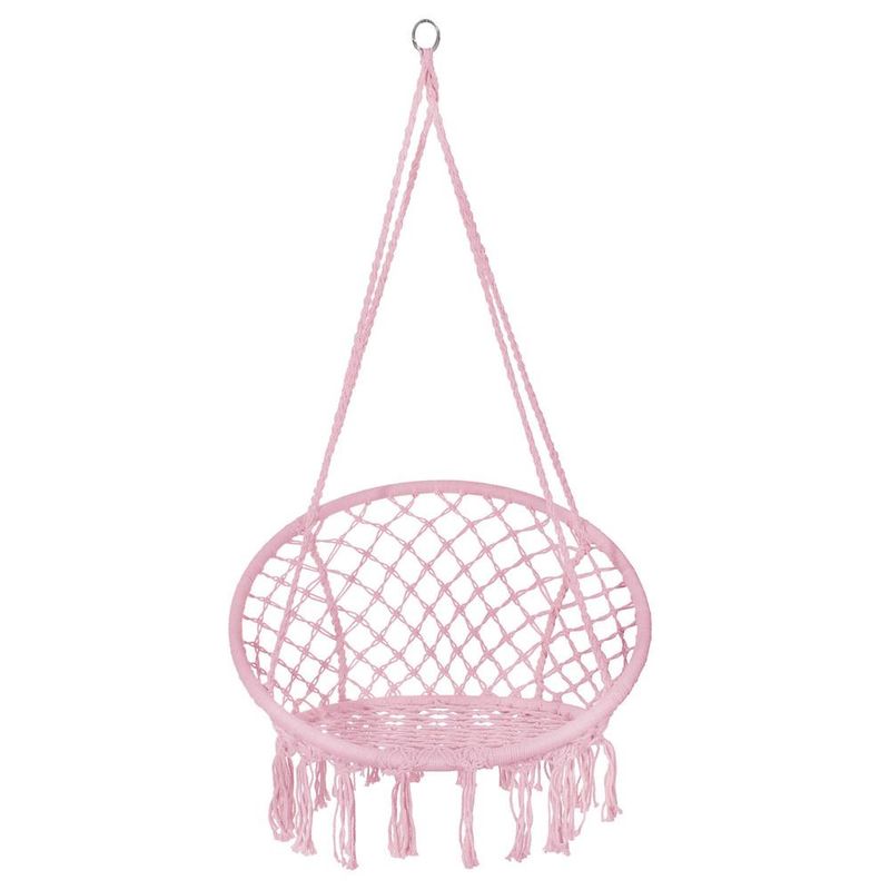 Casa si Gradina - Gradina si terasa - Balansoare si hamace - Balansoare - Scaun rotund tip leagan suspendat pentru casa sau gradina SPR42, cu franjuri, 150kg, roz - Infinity.ro