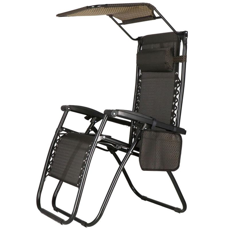 Casa si Gradina - Gradina si terasa - Mobilier exterior - Scaune si sezlonguri gradina - Sezlong pliabil cu parasolar si suport pahare, spatar blocare pozitie, textilene impermeabil, max 130 kg, 77x110x175 - Infinity.ro