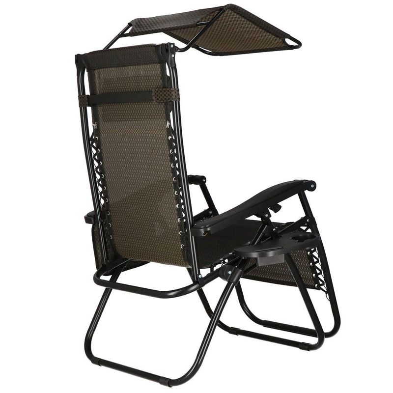 Casa si Gradina - Gradina si terasa - Mobilier exterior - Scaune si sezlonguri gradina - Sezlong pliabil cu parasolar si suport pahare, spatar blocare pozitie, textilene impermeabil, max 130 kg, 77x110x175 - Infinity.ro
