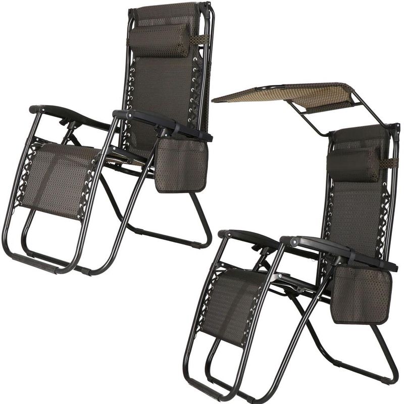 Casa si Gradina - Gradina si terasa - Mobilier exterior - Scaune si sezlonguri gradina - Sezlong pliabil cu parasolar si suport pahare, spatar blocare pozitie, textilene impermeabil, max 130 kg, 77x110x175 - Infinity.ro
