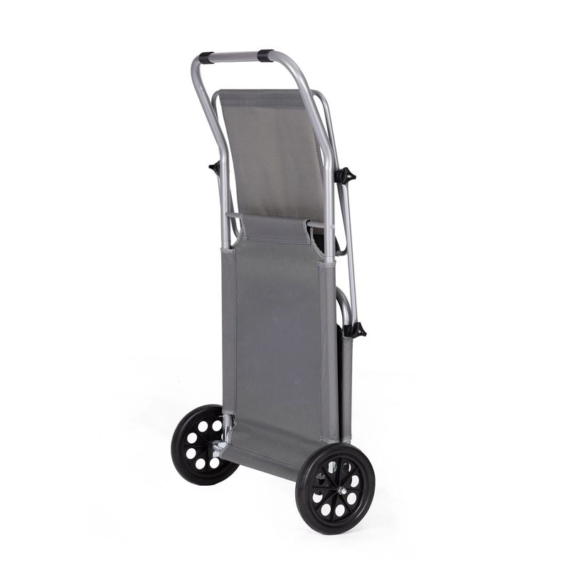 Casa si Gradina - Gradina si terasa - Mobilier exterior - Scaune si sezlonguri gradina - Sezlong pliabil pentru plaja cu roti, cadru metalic si tesatura oxford, parasolar si tetiera, 120 kg, gri - Infinity.ro