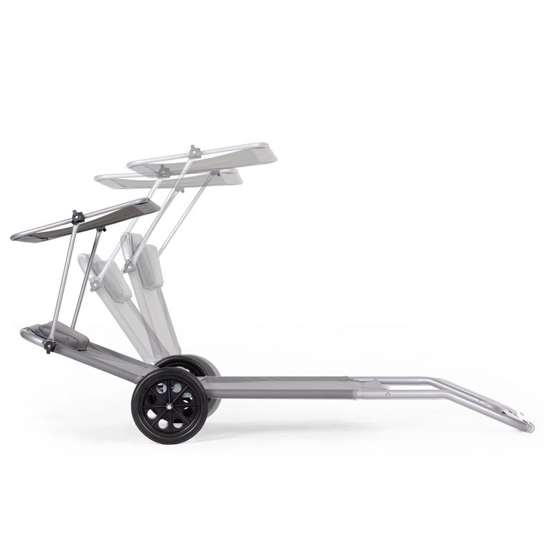 Casa si Gradina - Gradina si terasa - Mobilier exterior - Scaune si sezlonguri gradina - Sezlong pliabil pentru plaja cu roti, cadru metalic si tesatura oxford, parasolar si tetiera, 120 kg, gri - Infinity.ro